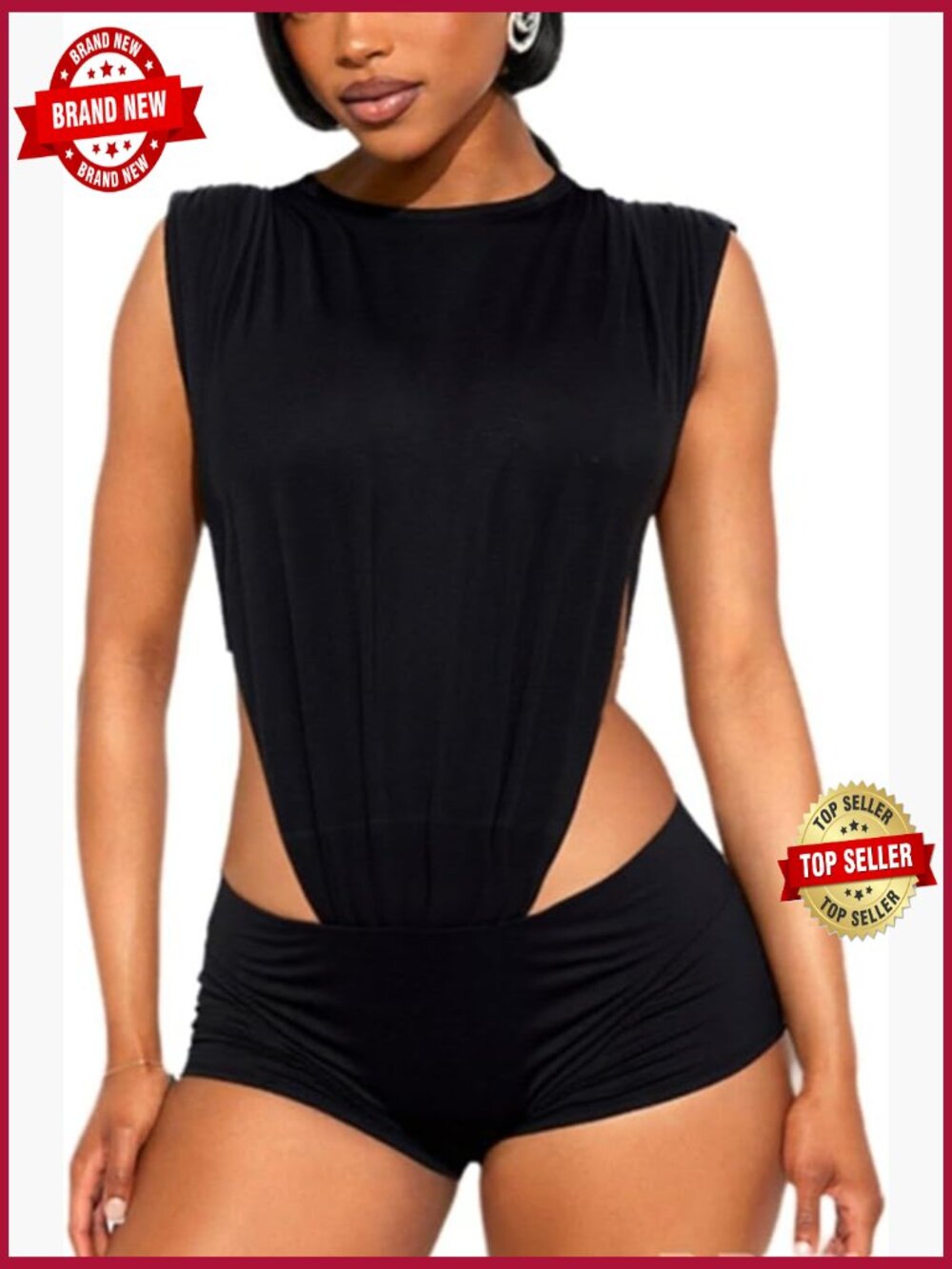 Women 2 Piece Shorts Set Cutout Sleeveless Bodysuit Matching Set Going Out
